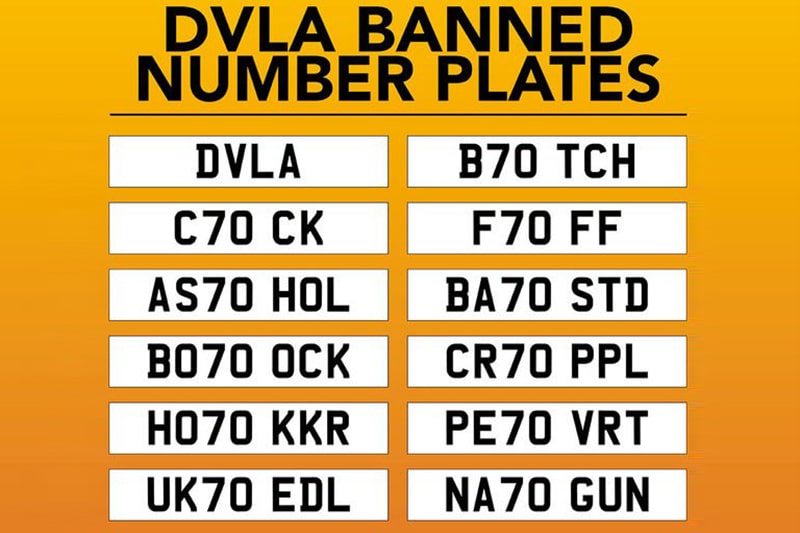 List Of Number Plates Banned By DVLA